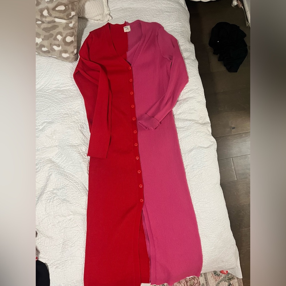 Anthropologie Red and Pink Long Sleeve Dress - Picture 4 of 5